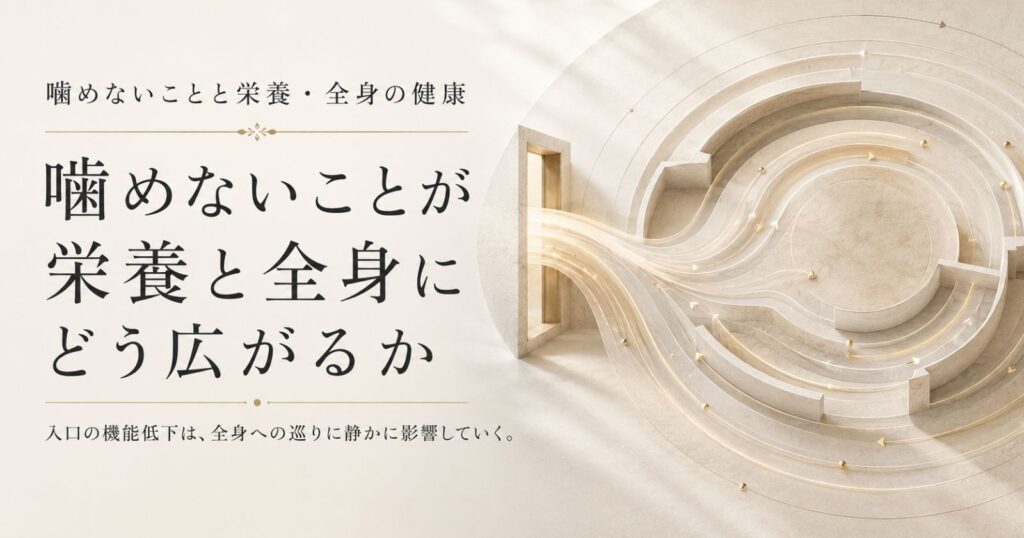 噛む機能が栄養を通じて全身の健康につながることを示す抽象イメージ