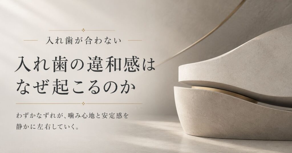 入れ歯が合わない理由を口腔全体の構造から整理することを示す抽象イメージ
