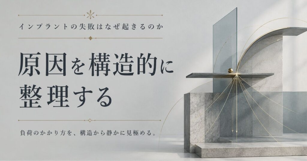 インプラントの失敗の原因を構造的に整理することをテーマにした、負荷のかかりを見極める抽象イメージ