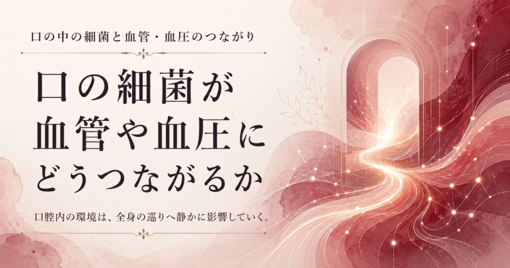 口の中の細菌と血管・血圧のつながりを示す抽象イメージ